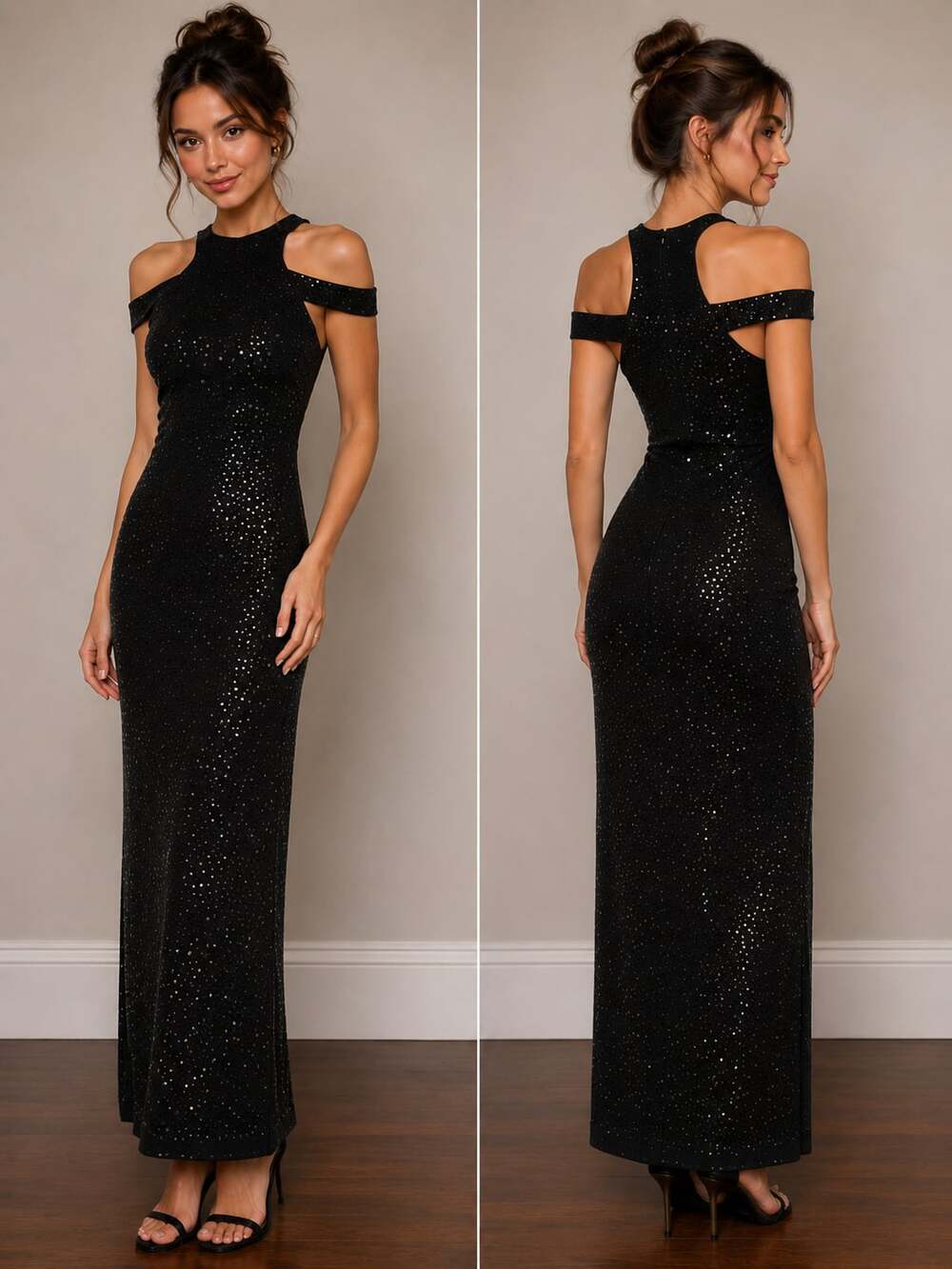 Michael Kors Collection Black Sequin Embellished Off-Shoulder Maxi Dress
M124